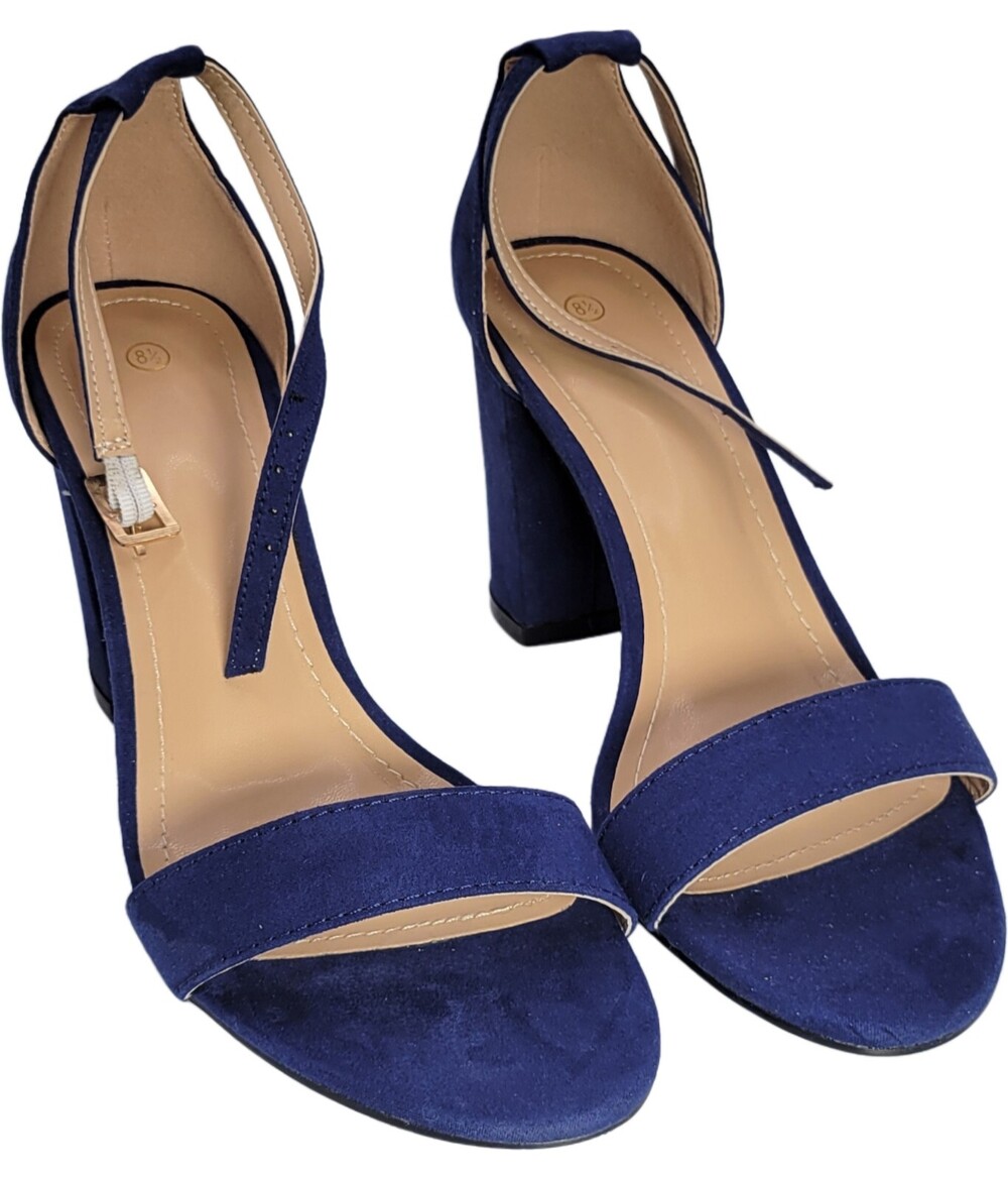 Corlina Blue Suede Ankle Strap Block Heels Women's Size 8.5